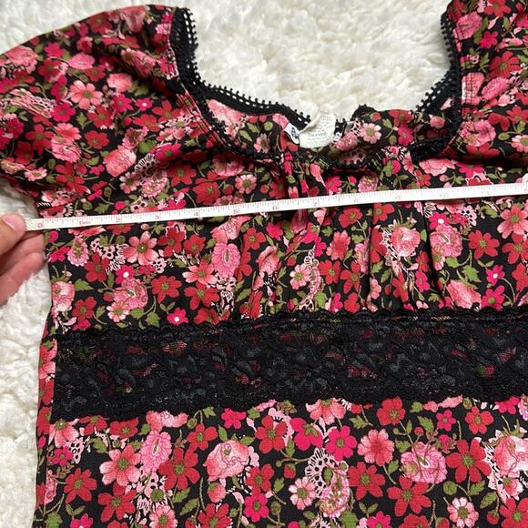 Pink and Black Y2K Long Sleeve Semi Sheer Long Sleeve Floral Square Neck ST20 - Picture 4 of 9